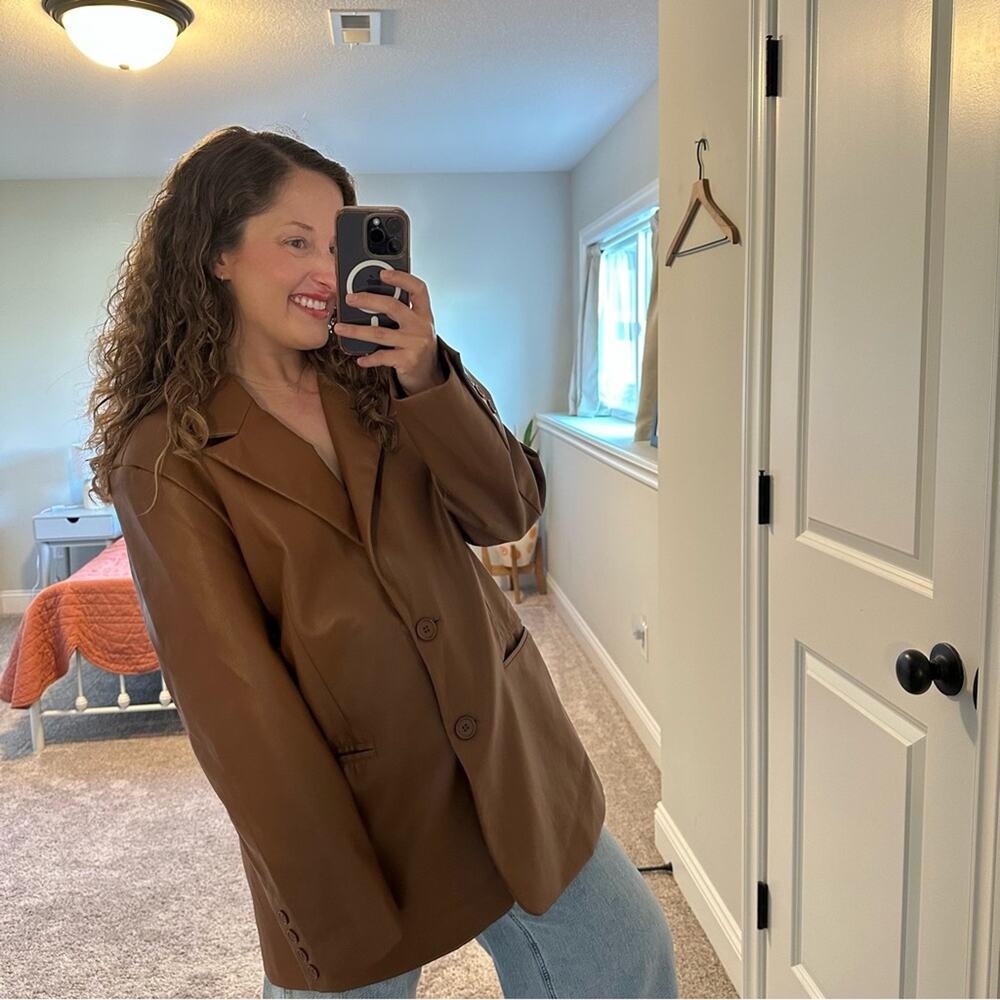 Rebecca Minkoff Brown Faux Leather Jacket XL - Picture 3 of 16